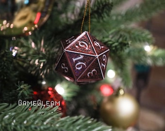 D20-ornament [2" zwart/rood en zilver holografisch] - hangende DnD-bedel - Een magisch kerstcadeau voor de kerstperiode voor hem of haar