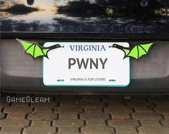 License Plate Bat Wings Pair [Lime Green, 6.5" wide wingspan] - Fits cars or motorcycles - A magical fantasy gift for him or her