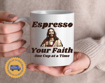Taza cristiana Espresso Your Faith Jesus / Regalo perfecto para los amantes del café y de Jesús