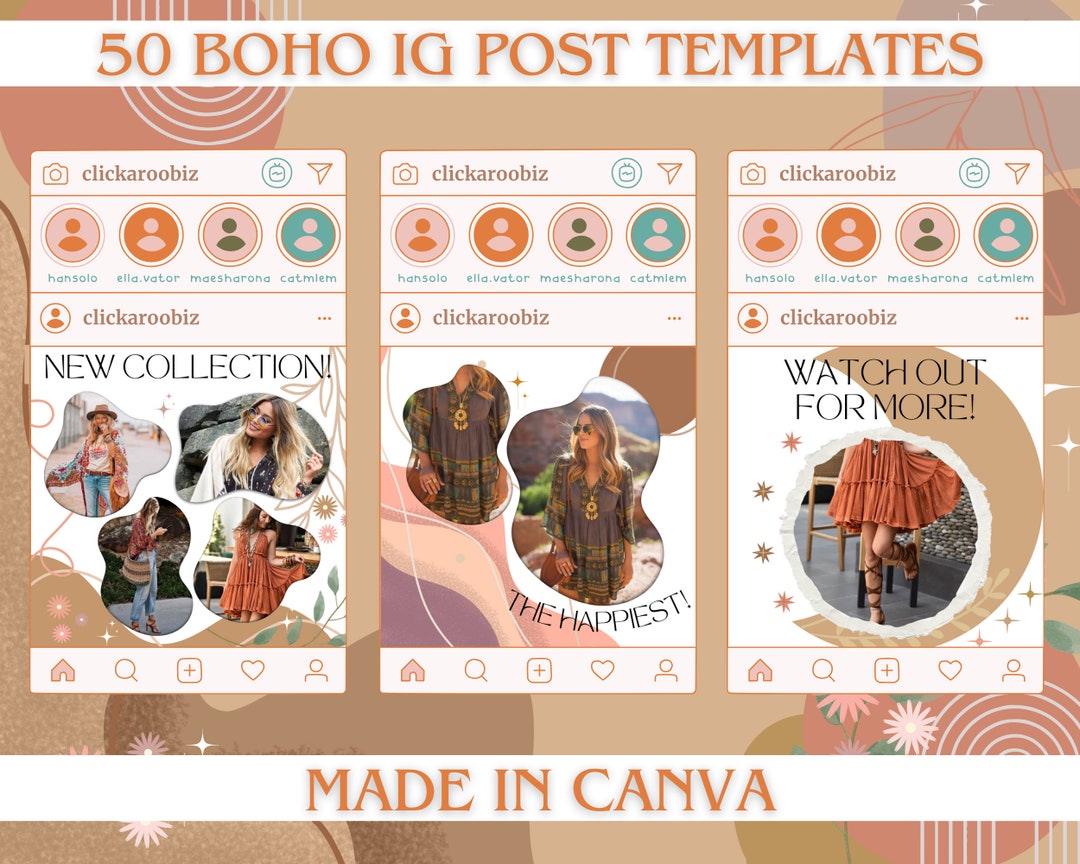 Boho Instagram Post Templates - 50 Beige Canva Designs (digital ...
