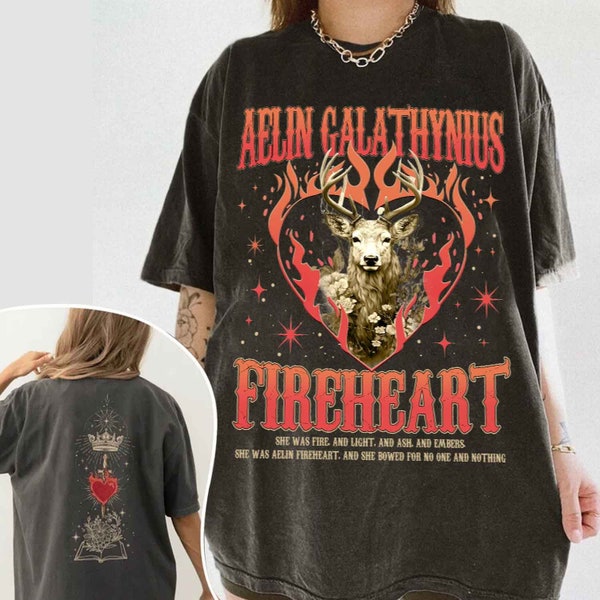 Chemise double face Trône de verre Fan, Chemises Aelin Galathynius, T-shirt Fireheart Aelin, Kingsflame The Thirteen, Cadeau pour les amateurs de livres