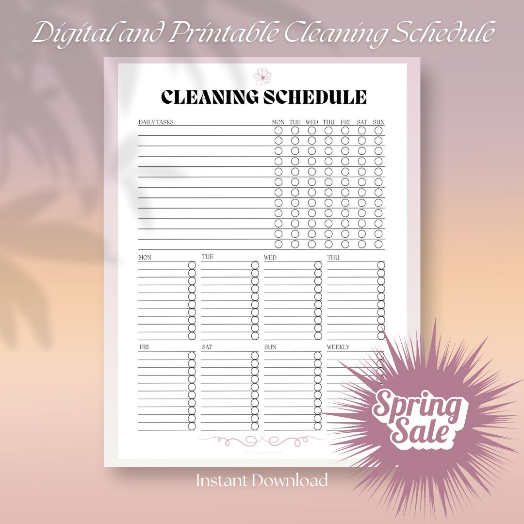 Digital and Printable Cleaning Schedule - Etsy