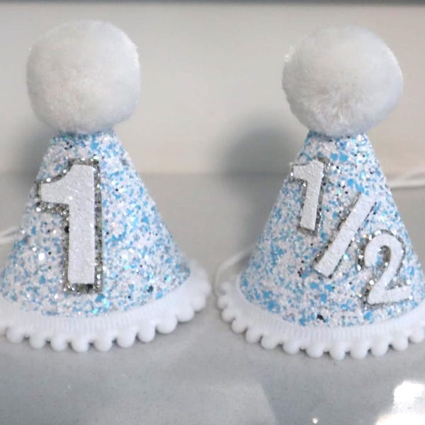 Blue Glitter 1/2 Birthday Hat: Cake Smash Photo Prop