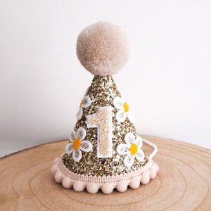 Daisy First Birthday Hat, cake smash hat, 1st birthday hat, gold  2nd birthday hat, crown, dog hat