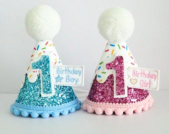 Dog Birthday Hat, Glitter Dog Birthday Hat: Sprinkles & Pom Pom Trim