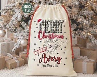 Christmas Name Gift Bag, Gift Sack Christmas, Santa Sack for Kids, Custom Canvas Gift Bag with Name for Kids, Kids Christmas Gift Sack