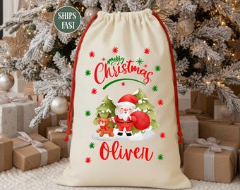 Christmas Bag Personalized, Gift Sack Christmas, Santa Sack for Kids, Custom Canvas Gift Bag with Name for Kids, Kids Christmas Gift Sack