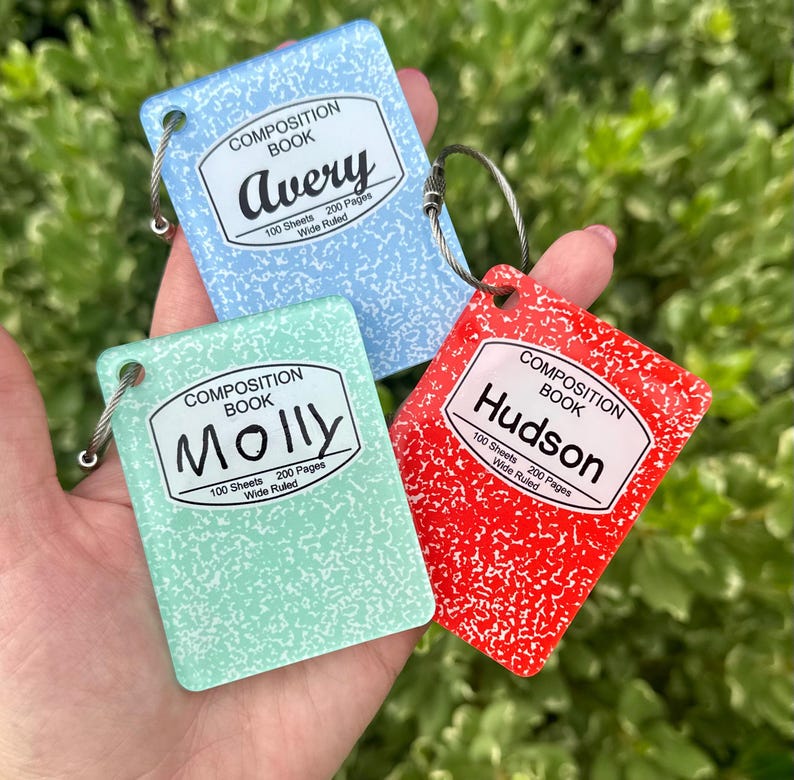 Keychain Note Books Personalized Name Composition Notebook Acrylic Keychain…bookbag ...