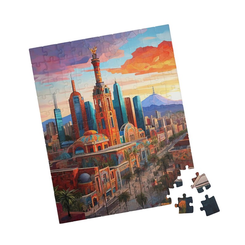 Mexico City Skyline Puzzle Vibrant Mosaic Jigsaw, Cityscape Art Puzzle for Adults, From 1001000