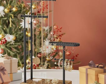 Adjustable Height Rotatable Jewelry Organizer Stand, Necklace & Earring Holder