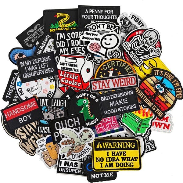 20pcs Funny Meme Patches Hook & Loop | Embroidered Morale Patches | DIY Applique for Backpacks, Jackets, Hats, Tactical Gear