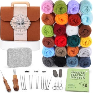 DIY Needle Felting Kit for Beginners – Multicolor Wool with Storage Bag, Starter Tool Set, Felting Kit Gift for Her