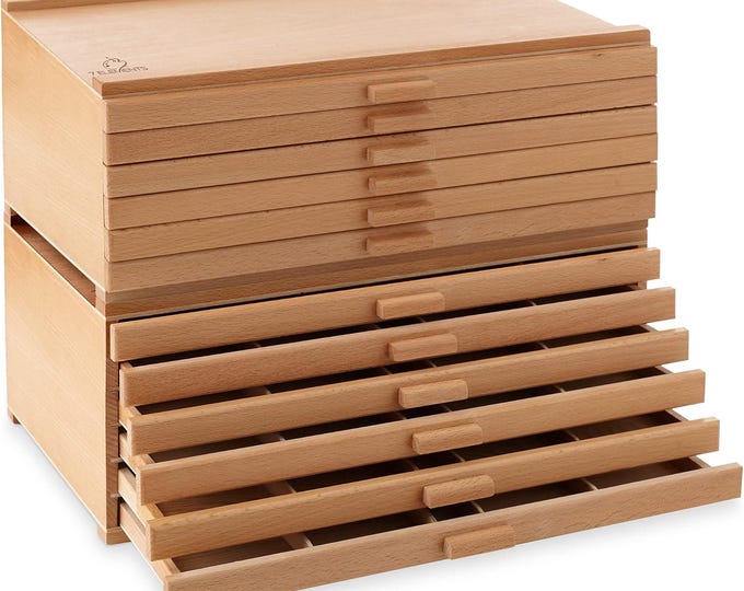 Beechwood Artist Storage Box, Multi-Drawer Pastel, Brush Organizer