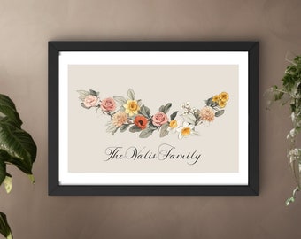 Large Family Birth Month Flower Bouquet Template, Landscape Print, Personalized Mother's Day Gift, Custom Birth Flower Digital Template