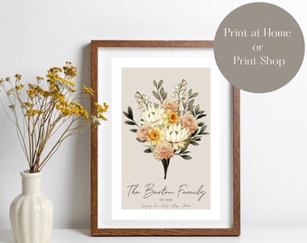 Birth Flower Family Bouquet Template, Birth Month Flower, Valentine Gift for Mom, Mother's Day Gift, Custom Birth Flower Digital, Printable