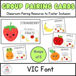 Groupes de 5 polices de caractères VIC | Cartes de partenariat pour le travail en groupe | Gestion de classe et inclusivité