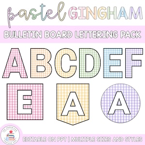 Pastell Vichykaro | Bearbeitbares Bulletin Board-Schriftzug-Display-Pack | Visuelle Stützen | Schulgirlande
