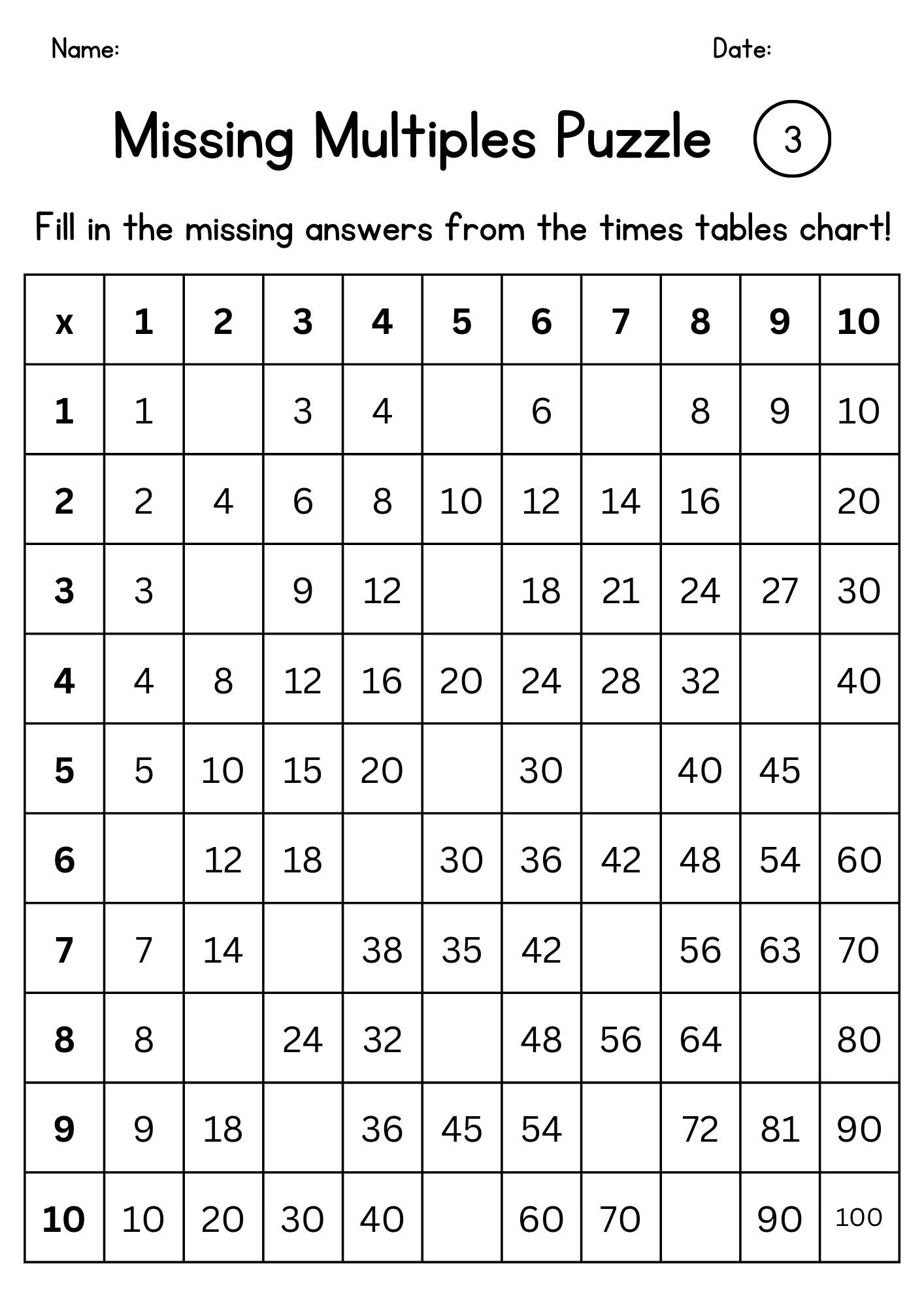 Editable Missing Multiples Puzzles | Multiplication Facts Worksheet ...