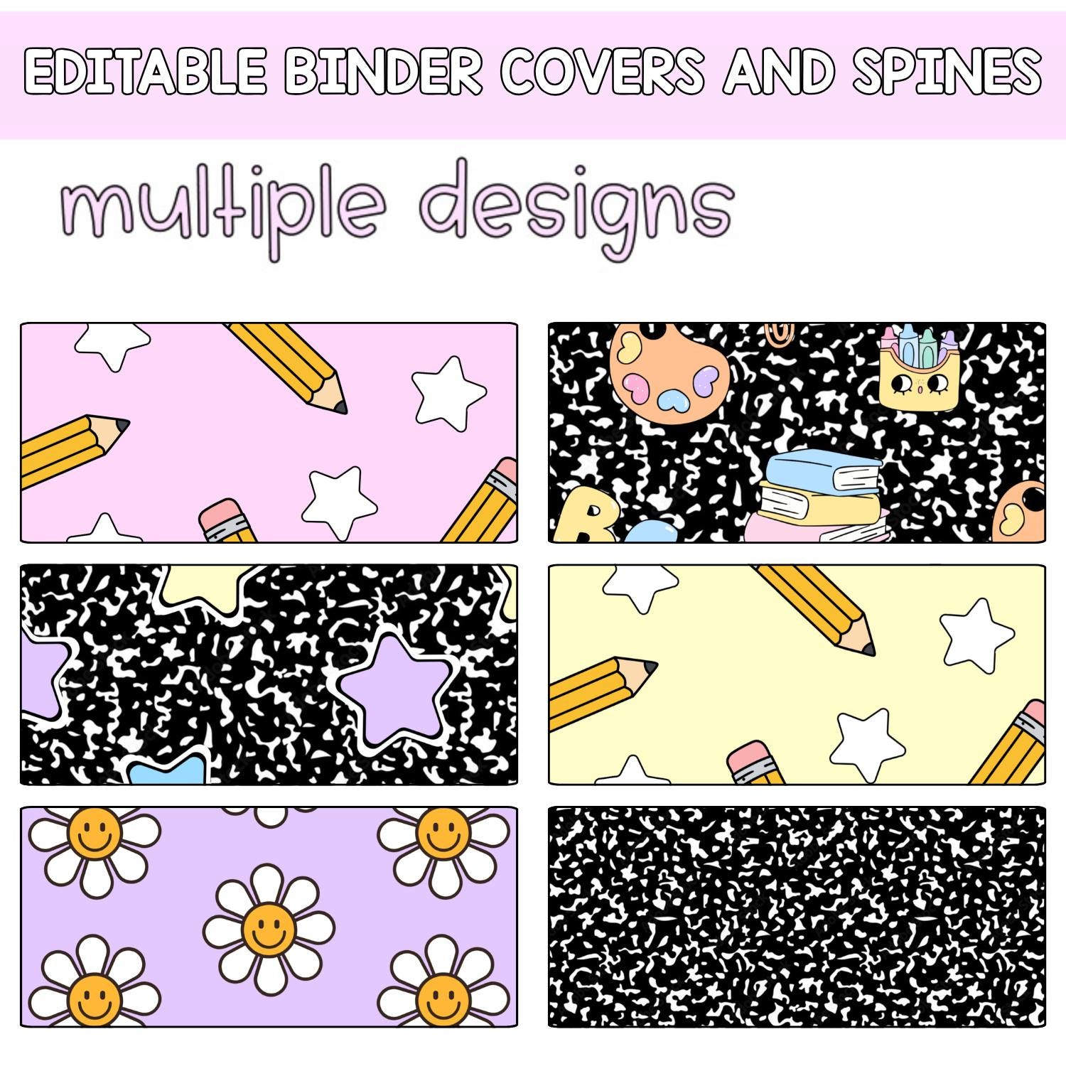 Editable Binder Labels and Spine Labels | Pastel Composition Notebook ...