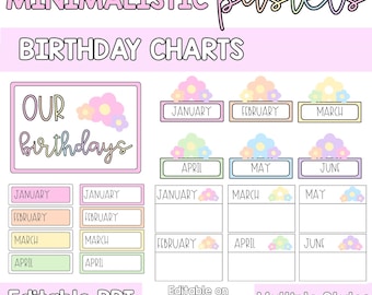 Minimalistic Pastels Editable Bulletin Board Class Birthday Display | Classroom Decor