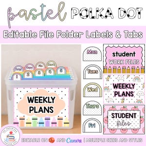 Editable Hanging File Folder Tabs & Labels | Student Data and Planning | Assessment Box | Teacher Organisation | Pastel Polka Dot Decor