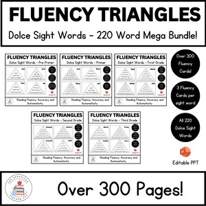 Bearbeitbare fließende Dreiecke | 220 Dolce verschluss Wörter MEGA BUNDLE | Pre-Primer, Basic, Lesekarten der ersten Klasse, zweiten Klasse und dritten Klasse