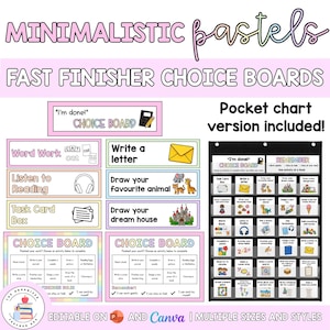 Pastelli minimalisti / Attività modificabili per chi finisce in anticipo / Ho finito, e adesso? Strumento di gestione della classe per chi finisce prima