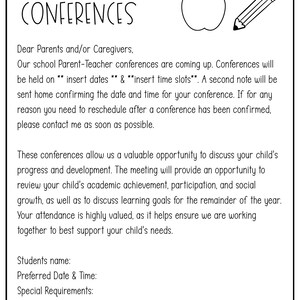 Editable Parent-teacher Conference Toolkit | Printable Forms, Templates ...