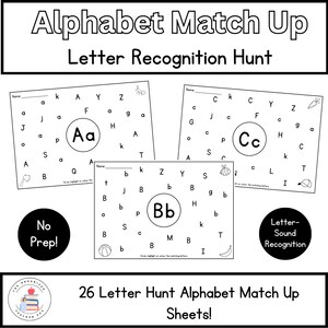 Emparejamiento del alfabeto / Reconocimiento de letras / Identificación de letras Búsqueda de sonidos iniciales / Jardín de infantes y aprendizaje temprano