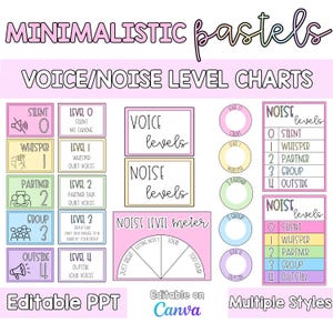 Minimalistiska pasteller Redigerbara röst- och ljudnivåmätardiagram | Beteendehantering | Klassrumsdekor