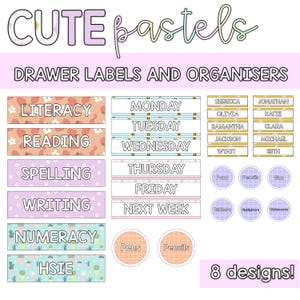 Editable Drawer, Tray & Desk Labels | Cute Pastels Themed Pack | Printable Classroom Decor | Visual Displays