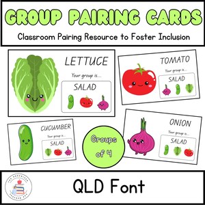 Groupes de polices QLD de 4 cartes de jumelage d'organisation | Cartes de partenariat pour le travail en groupe | Gestion de classe et inclusivité