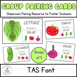 Groupes de 4 polices de caractères TAS | Cartes de partenariat pour le travail en groupe | Gestion de classe et inclusivité