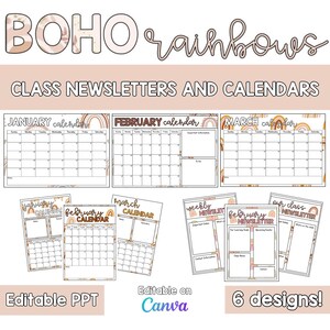 Boho Rainbows Editable Communication Newsletters and Calendars | Classroom and Parent Information Tracker | Decor