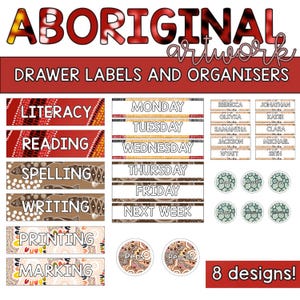 Editable Drawer, Tray & Desk Labels | Aboriginal Artwork Themed Pack | Printable Classroom Decor | Visual Displays