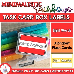 Bewerkbare dooslabels taakkaart | Minimalistische regenbogen | Kmart Craft-labels voor opbergdozen | Labels voor taakkaarten in de klas
