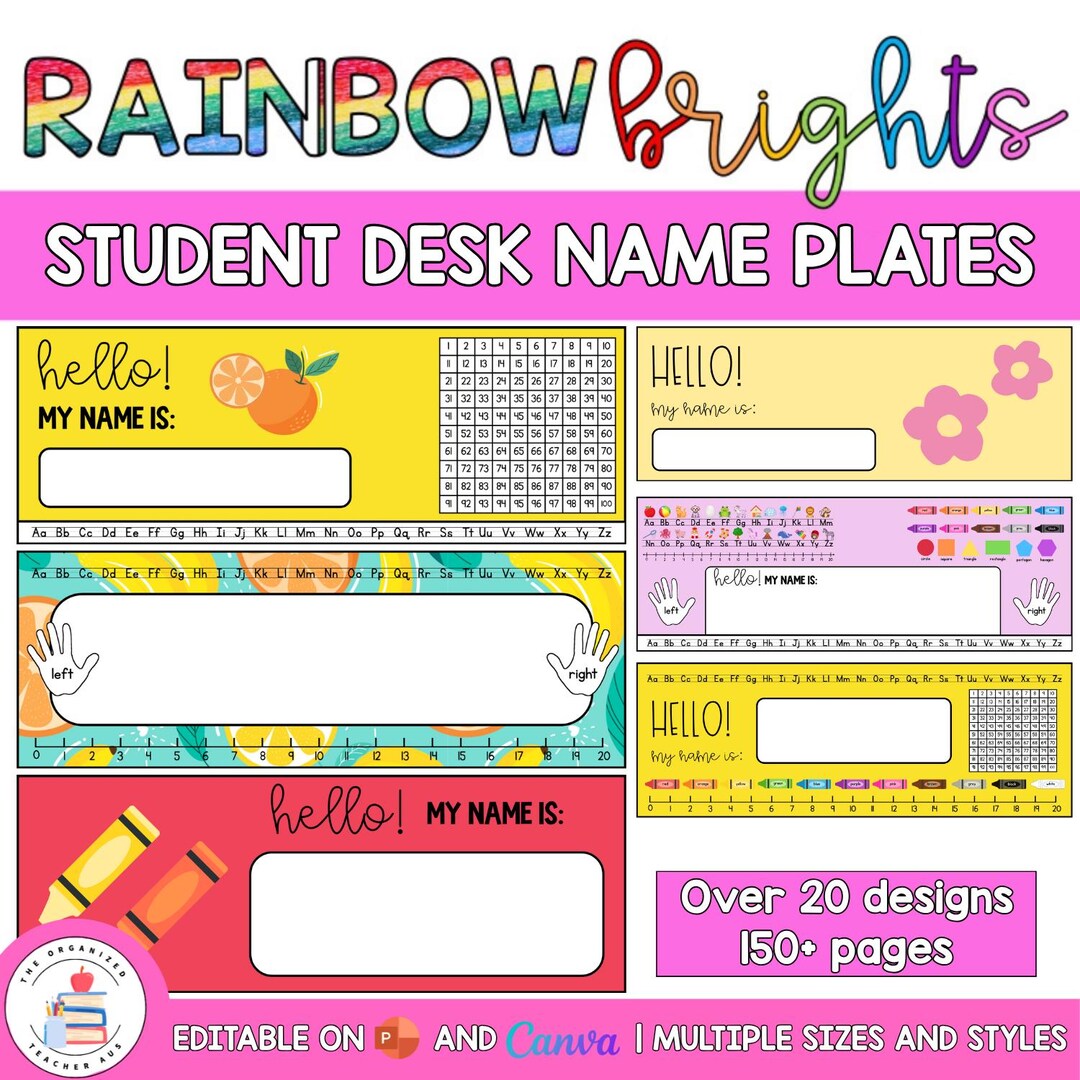 Rainbow Brights Editable Student Desk Name Plates | Name Tag Labels ...