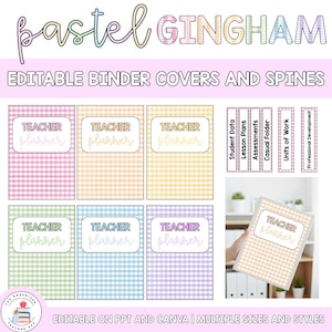 Etiquetas editables para carpetas y lomos / Organización del aula / Fundas para carpetas / Decoración con temática de cuadros vichy en tonos pastel