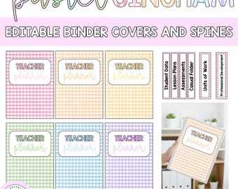 Editable Binder Labels and Spine Labels | Classroom Organisation | Folder Covers | Pastel Gingham Themed Decor