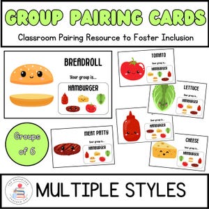 Groupes de 6 cartes de jumelage d'organisation | Cartes de partenariat pour le travail en groupe | Gestion de classe et inclusivité