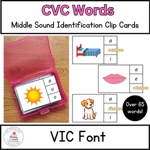 Fuente VIC / Tarjetas editables con recortes de palabras CVC / Identificación de sonidos medios / Reconocimiento de sonidos de letras / Fonética temprana y conciencia fonémica