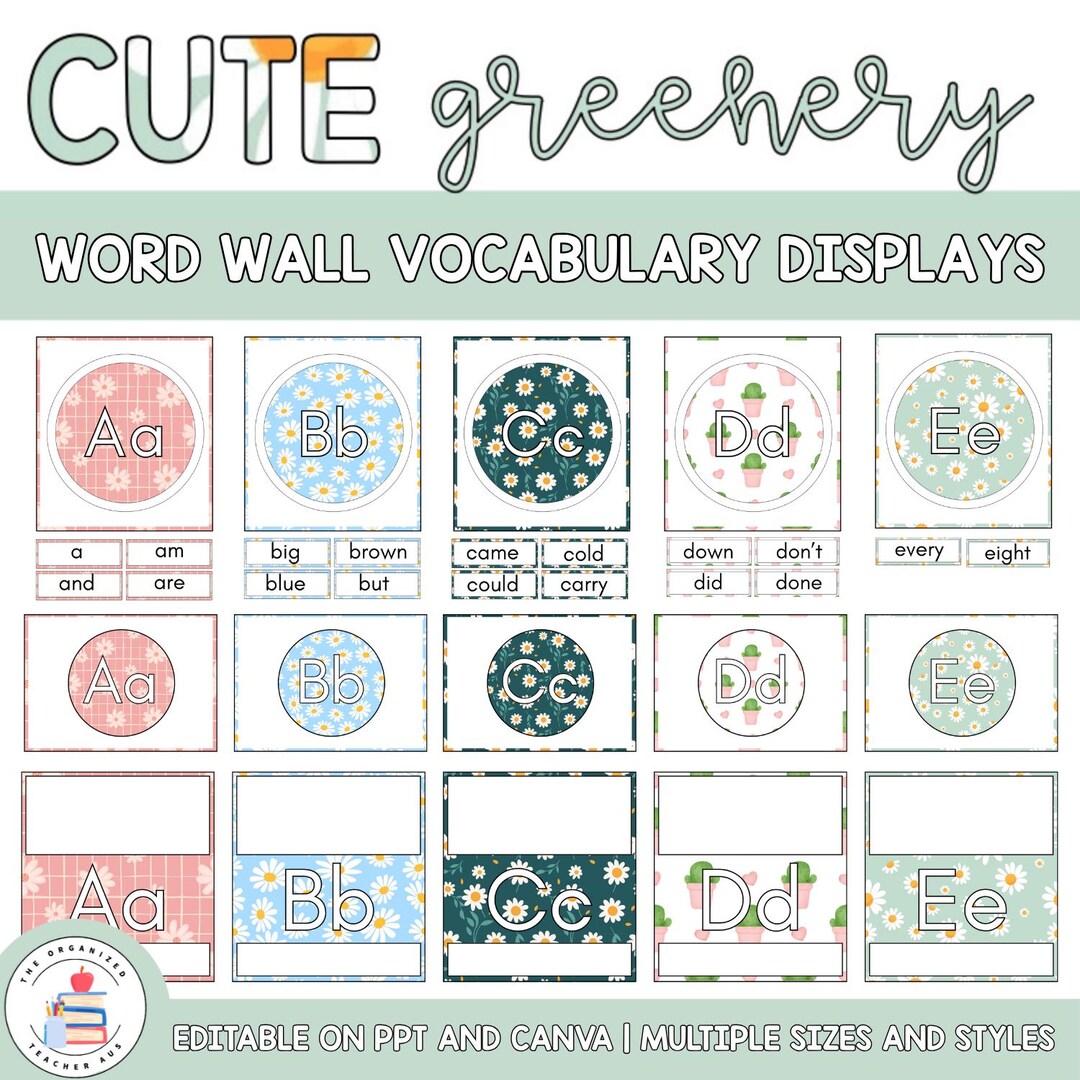 Editable Word Wall and Cards Display | Cute Greenery Themed Pack ...