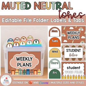 Editable Hanging File Folder Tabs & Labels | Student Data and Planning | Assessment Box | Teacher Organisation | Muted Boho Neutral Tones
