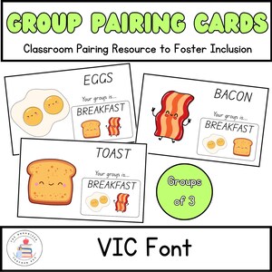 Police VIC | Groupes de 3 cartes de jumelage d'organisation | Cartes de partenariat pour le travail en groupe | Gestion de classe et inclusivité