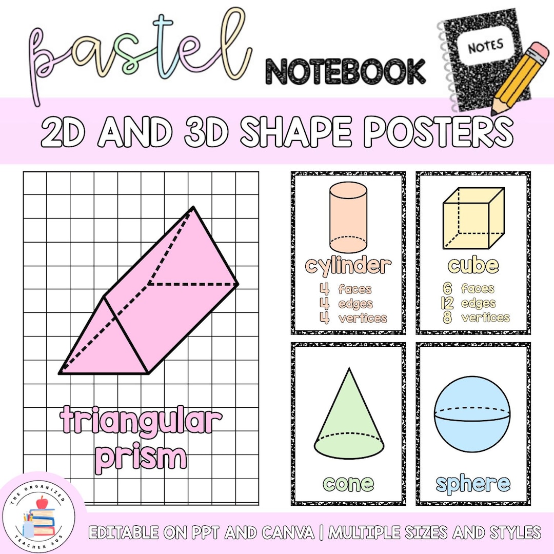 Pastel Composition 2D and 3D Shape Properties Posters | Mathematics ...