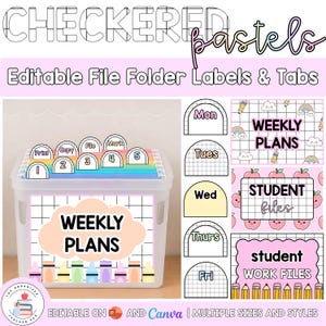Editable Hanging File Folder Tabs & Labels | Student Data and Planning | Assessment Box Labels | Teacher Organisation | Checkered Pastels
