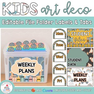 Editable Hanging File Folder Tabs & Labels | Student Data and Planning | Assessment Box Labels | Teacher Organisation | Kids Art Deco