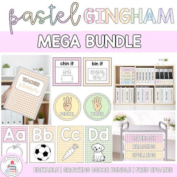Pastel Gingham | Editable Classroom Decor Growing MEGA Bundle | Printable Teacher Resources, Templates, Organisation & Labels