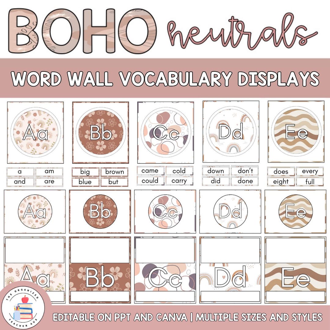 Editable Word Wall and Cards Display | Boho Neutrals Themed Pack ...