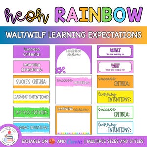 May include: A colorful digital graphic with the word "RAINBOW" in large, multi-colored letters. Below, it reads "WALT/WILF LEARNING EXPECTATIONS." The image includes various rectangular and square templates with text fields for educational use.